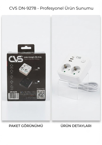 CVS USB GİRİŞLİ 2Lİ AKIM KORUMALI PRİZ  KL:48